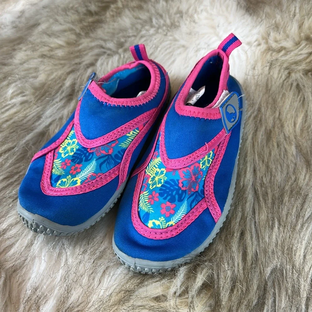 Size 10 Reef Legends Kids Blue and Pink Floral Water Shoes